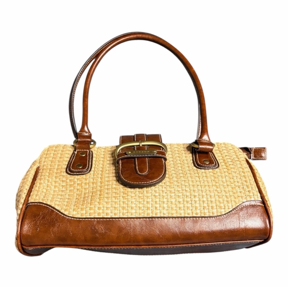 Strada Woven Straw and Brown Shoulder Bag